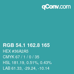 Color code: RGB 54.1 162.8 165 | qconv.com