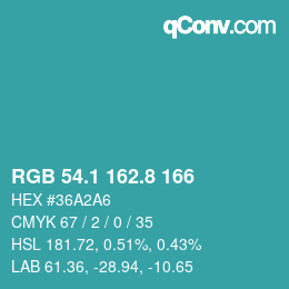 カラーコード: RGB 54.1 162.8 166 | qconv.com
