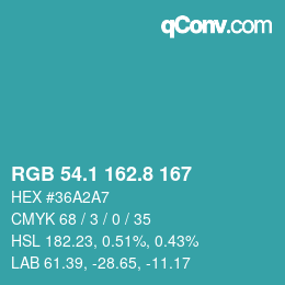 カラーコード: RGB 54.1 162.8 167 | qconv.com