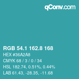 カラーコード: RGB 54.1 162.8 168 | qconv.com