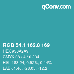 Color code: RGB 54.1 162.8 169 | qconv.com