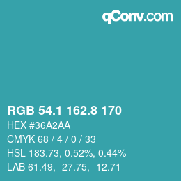 Code couleur: RGB 54.1 162.8 170 | qconv.com