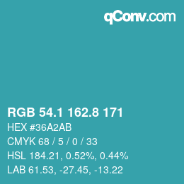カラーコード: RGB 54.1 162.8 171 | qconv.com