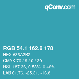 Color code: RGB 54.1 162.8 178 | qconv.com