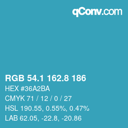 カラーコード: RGB 54.1 162.8 186 | qconv.com