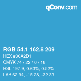 カラーコード: RGB 54.1 162.8 209 | qconv.com