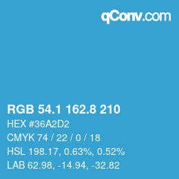 カラーコード: RGB 54.1 162.8 210 | qconv.com