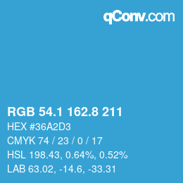 Farbcode: RGB 54.1 162.8 211 | qconv.com