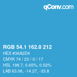 Color code: RGB 54.1 162.8 212 | qconv.com