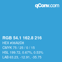 Color code: RGB 54.1 162.8 216 | qconv.com