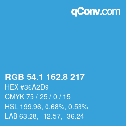 Farbcode: RGB 54.1 162.8 217 | qconv.com