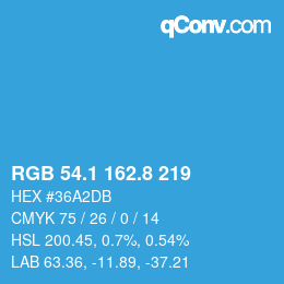 カラーコード: RGB 54.1 162.8 219 | qconv.com