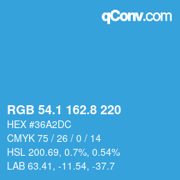 カラーコード: RGB 54.1 162.8 220 | qconv.com