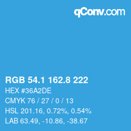 Color code: RGB 54.1 162.8 222 | qconv.com