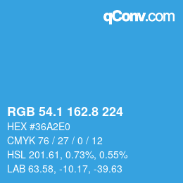 カラーコード: RGB 54.1 162.8 224 | qconv.com
