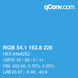 Color code: RGB 54.1 162.8 226 | qconv.com