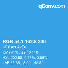 Color code: RGB 54.1 162.8 230 | qconv.com