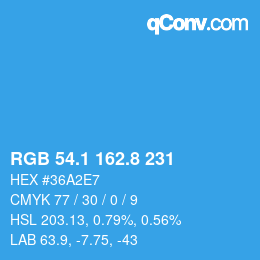 Color code: RGB 54.1 162.8 231 | qconv.com