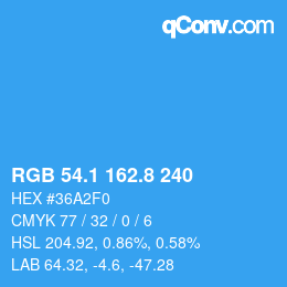 Color code: RGB 54.1 162.8 240 | qconv.com