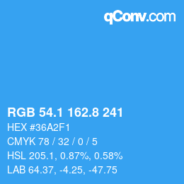 Color code: RGB 54.1 162.8 241 | qconv.com