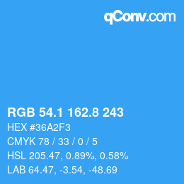 カラーコード: RGB 54.1 162.8 243 | qconv.com