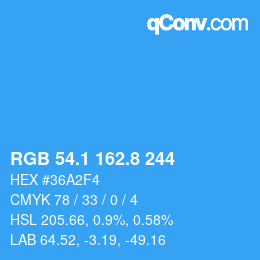 カラーコード: RGB 54.1 162.8 244 | qconv.com