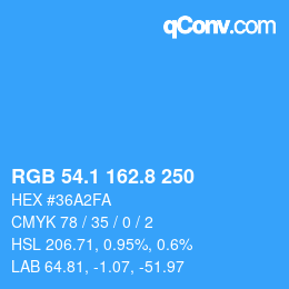 Farbcode: RGB 54.1 162.8 250 | qconv.com