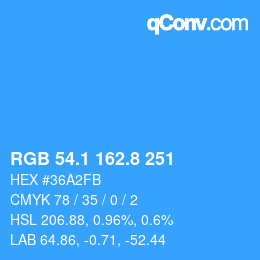 カラーコード: RGB 54.1 162.8 251 | qconv.com