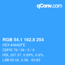 Color code: RGB 54.1 162.8 254 | qconv.com