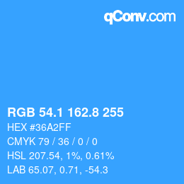 Color code: RGB 54.1 162.8 255 | qconv.com