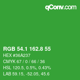 カラーコード: RGB 54.1 162.8 55 | qconv.com