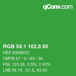 カラーコード: RGB 54.1 162.8 60 | qconv.com