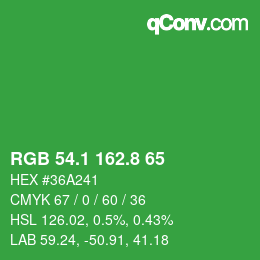 カラーコード: RGB 54.1 162.8 65 | qconv.com