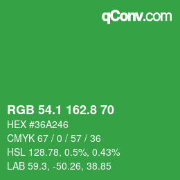 カラーコード: RGB 54.1 162.8 70 | qconv.com