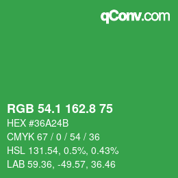 カラーコード: RGB 54.1 162.8 75 | qconv.com