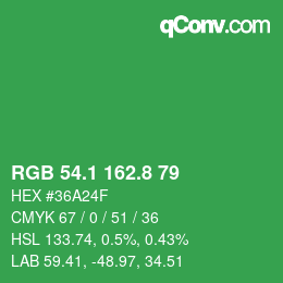 カラーコード: RGB 54.1 162.8 79 | qconv.com