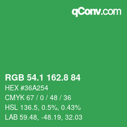 カラーコード: RGB 54.1 162.8 84 | qconv.com