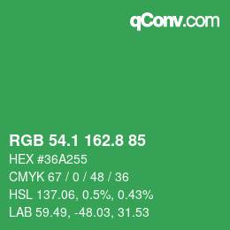 カラーコード: RGB 54.1 162.8 85 | qconv.com