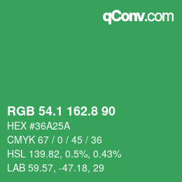 カラーコード: RGB 54.1 162.8 90 | qconv.com