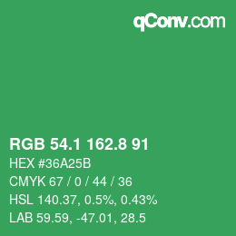 カラーコード: RGB 54.1 162.8 91 | qconv.com