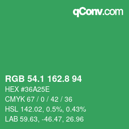 カラーコード: RGB 54.1 162.8 94 | qconv.com