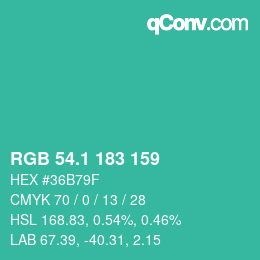 カラーコード: RGB 54.1 183 159 | qconv.com