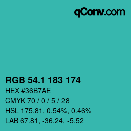 カラーコード: RGB 54.1 183 174 | qconv.com