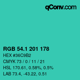 カラーコード: RGB 54.1 201 178 | qconv.com