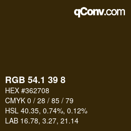 カラーコード: RGB 54.1 39 8 | qconv.com