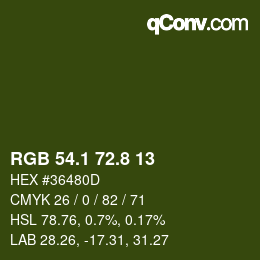 カラーコード: RGB 54.1 72.8 13 | qconv.com