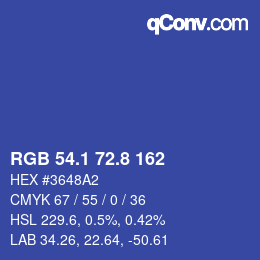 カラーコード: RGB 54.1 72.8 162 | qconv.com