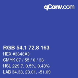 カラーコード: RGB 54.1 72.8 163 | qconv.com