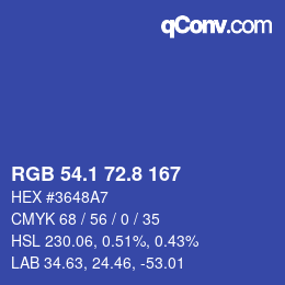 カラーコード: RGB 54.1 72.8 167 | qconv.com