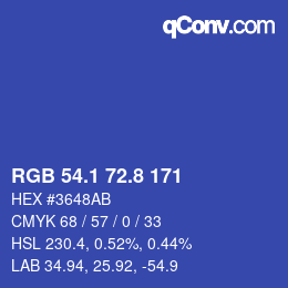 カラーコード: RGB 54.1 72.8 171 | qconv.com